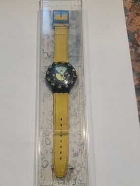 SWATCH SCUBA 200 VINTAGE YELLOW DIVINE SDN102 LEATHER BAND